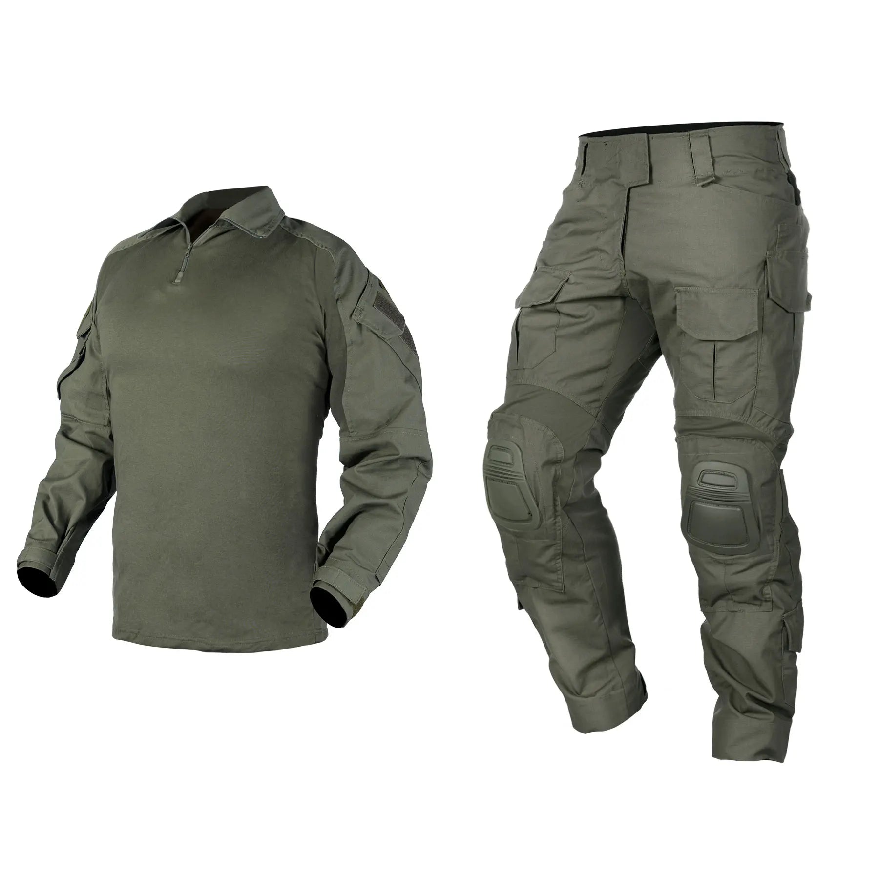 IDOGEAR Men G3 Assault Ranger Green Camo Tactical Hunting BDU Combat Uniform Set with Knee Pads Hunting Clothes
