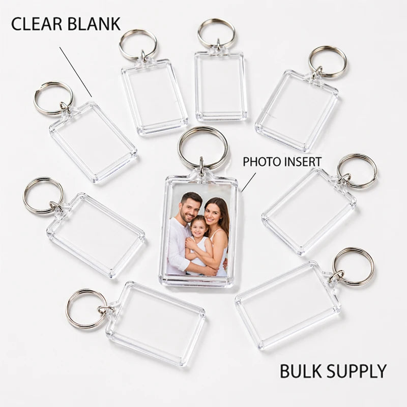 CNAWO Wholesale Logo Blank Acrylic Keychain Picture Insert Plastic Photo Frame Keyring for Promotional Gifts