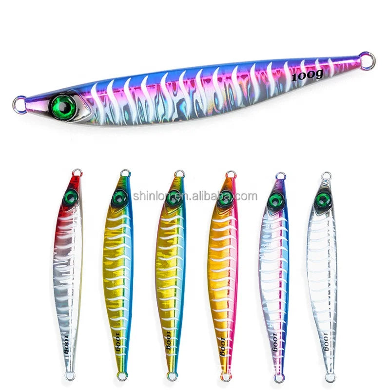 40g 60g 80g 100g Sea Fishing 3D Hard Fishing Jig Baits Pescar Saltwater Lead Fishing Jig Luminous Slow Lure Metal Jigging Lure