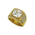 Hip Hop 18k Gold Plated Full Diamond Ring square Zircon Finger Rings for Men