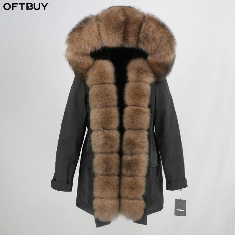 OFTBUY Women's Waterproof Long Parka Winter Jacket Natural Fox Fur Collar Hood Casual Warm Detachable Zipper Luxury Streetwear