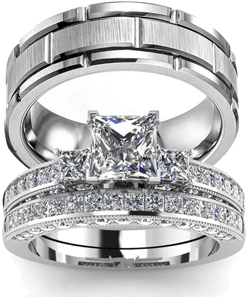 925 Sterling Silver Cubic Zirconia Luxury Engagement Wedding Ring Set for Women 33 for Romantic Occasions-Party Anniversary