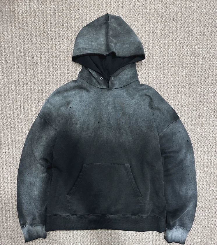 Autumn Men's Oversized Hoodies Custom Heavy Weight Acid Stone Washed High Quality Crocheted Weave Plain Dyed Digital Printing