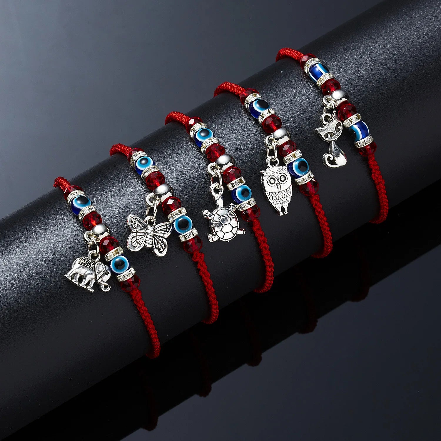 2021 New Blue Evil Eyes Butterfly Heart Turtle Charm Red Rope Braided Diy Adjustable Bangle Bracelets