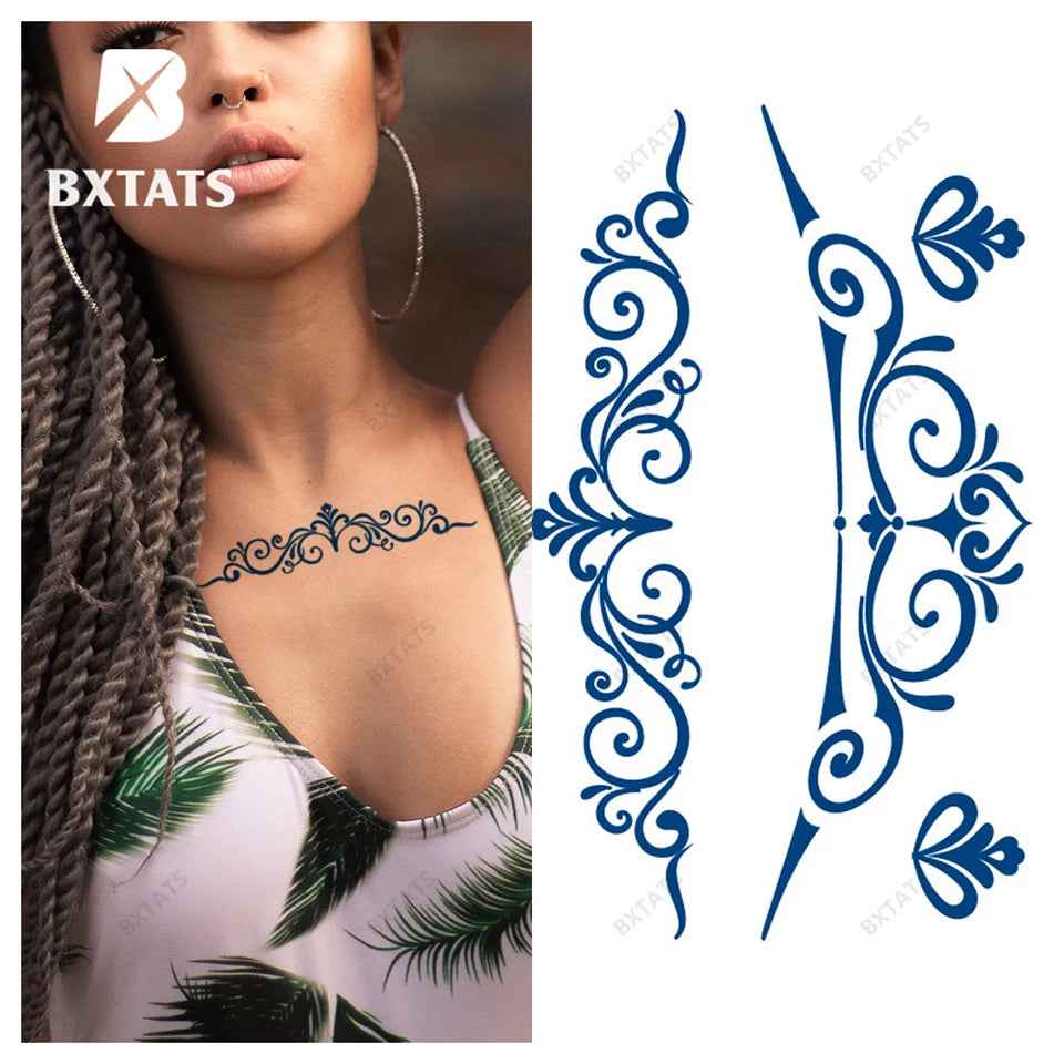 BXTAT GZ019to24 Semi-Permanent Blue Genipa Juice Tattoos Waist Star Dreamcatcher Deer Moon Rose Butterfly Scorpion Temporary