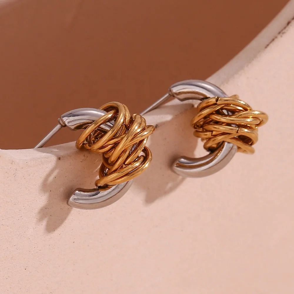 Designer Stainless Steel Stud Earring Winding Design Boucle D'oreille with Waterproof Gold Plating for Weddings