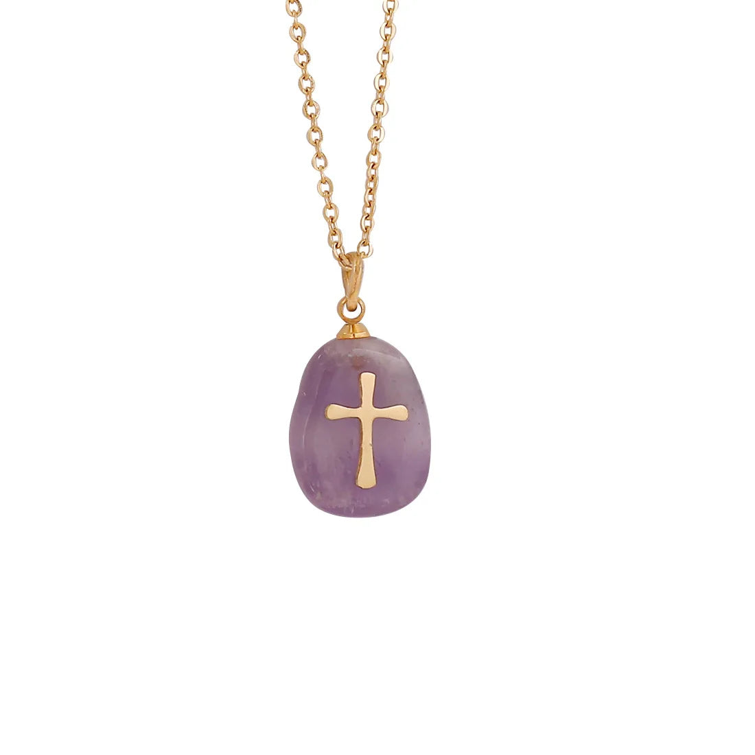 Wholesale Jesus Christ Natural Stone Cross Pendant Necklace for Women Stainless Steel Jewelry