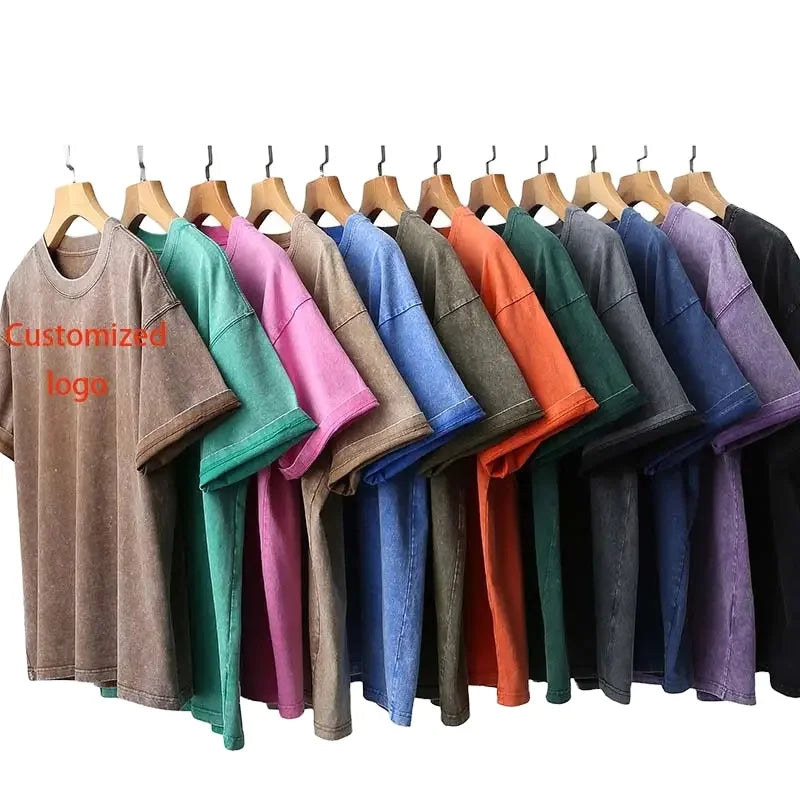 SanDian 250G Custom Logo Tee Vintage Blank Tshirt Cotton Stone Washed T-Shirt Printing Men Acid Washed T Shirt