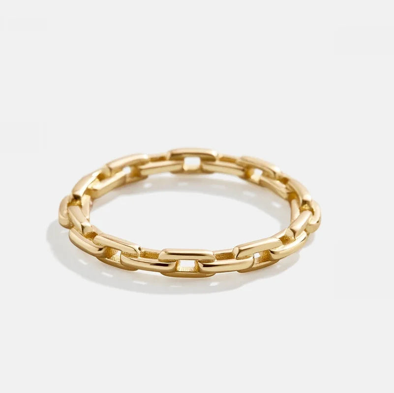 Fine Jewelry Gold Plated 925 Sterling Silver Hunter Link Chain Shaped Ring Jewelry for Women