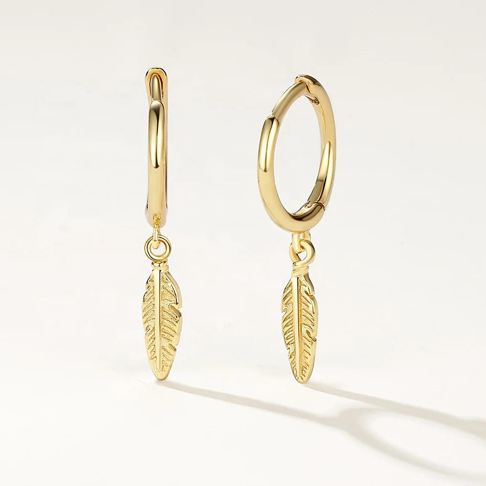 Nagosa Women Wholesale Jewelry 18k Gold Vermeil 925 Sterling Silver Leaf Dangle Hoop Earrings