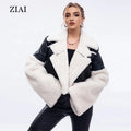Women Faux Leather Jacket With Fur Collar Warm Fashion Motorcycle Jacket