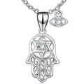 Fine Jewelry 925 Sterling Silver Zircon Fatima Palm & Eye Pendant Necklace for Women