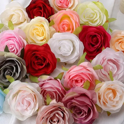 Wholesale Real Touch 8CM Velvet Red White Silk Artificial Roses Flower Heads Petals Artificial Flowers Bulk Wedding Decoration