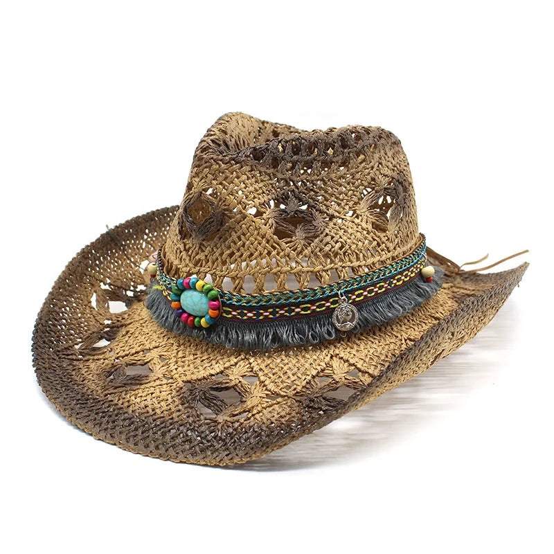 New Wholesale Western Decor Chapeau Sombrero Vaquero Straw Cowboy Hats for Women Girls Mexico Cow Boy Party
