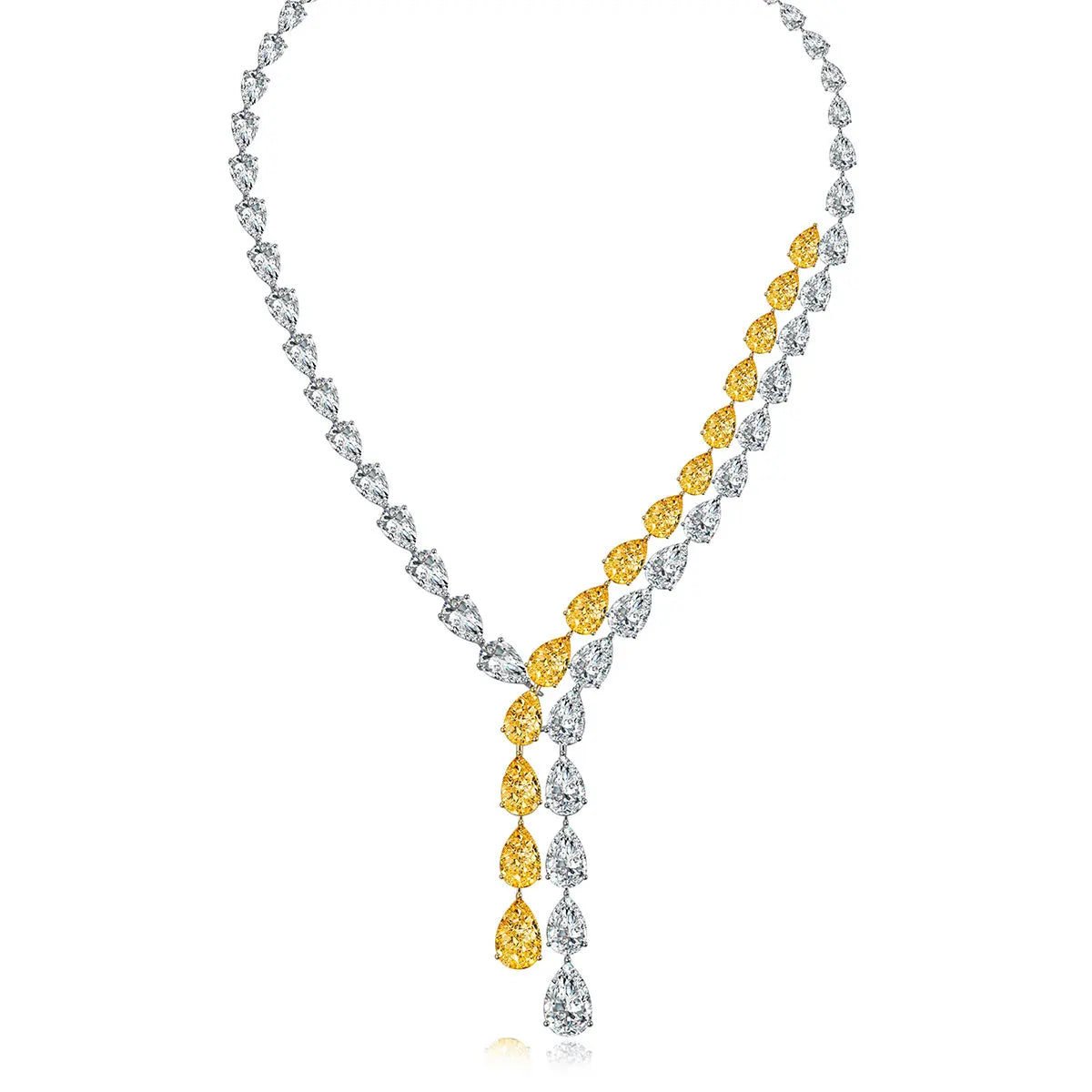 Anster Design Yellow and White Diamond Necklace for Lady Prom Party Ball Luxury Chain