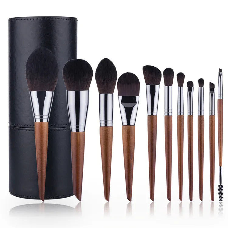 Private logo Luxury Profesional 11pcs Wood Handle Makeup Brushes