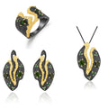 Abiding Natural Unique Design Chrome Diopside Jewelry Set New 925 Sterling Silver Gemstone Ring Earring Necklace Set