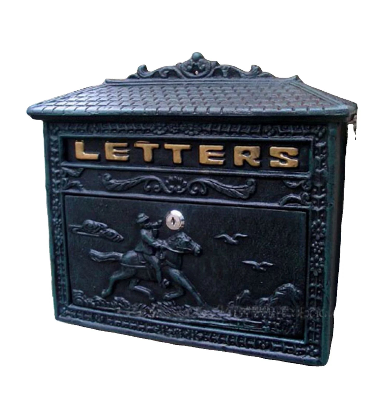 European Villa Bronze Wall Mounted Vintage Mail Box Garden Metal Letterbox for Home Decoration
