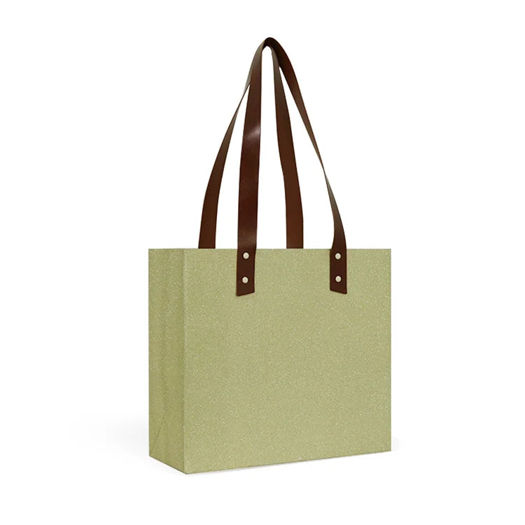 Custom Design Recyclable Kraft Paper Luxury Garment Tote Gift Bags Long Rope/Ribbon Zipper Closure Foldable Leather Accents