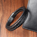 2025 Men's Genuine Real Leather Woven PU Wristband Fashion Beaded Bracelets with Stainless Steel Jewelry Hot Sale Accessory