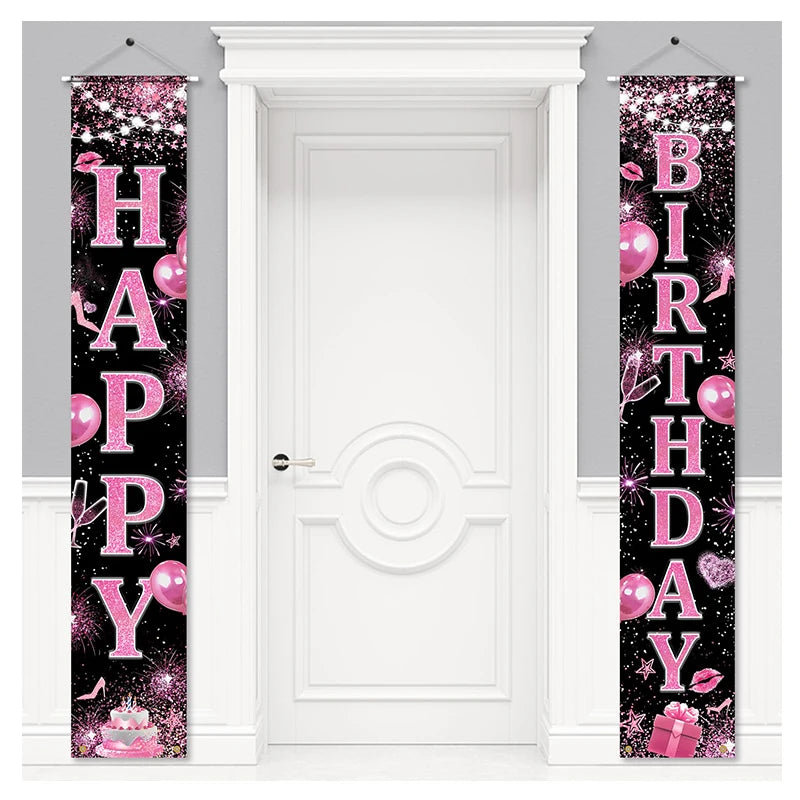 Custom Designed Eco-Friendly Polyester Happy Birthday Porch Sign Promotional Door Banner Fiberglass Flagpole for Outdoor/Indoor