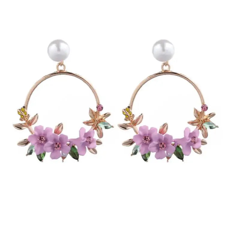 Korean Soft Clay Flower Earrings Sweet Pearl Earrings