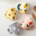 Large Capacity 350ml Bear Mug Cute Ceramic Eco-Friendly Flower Design Hand Pinch Cups for Coffee Tea Milk & Ice Cream