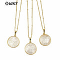 WT-JN127 Wholesale 22mm Round Mother of Pearl Christian Jesus Cross Necklace Women Fashion White Shell Religious Necklace