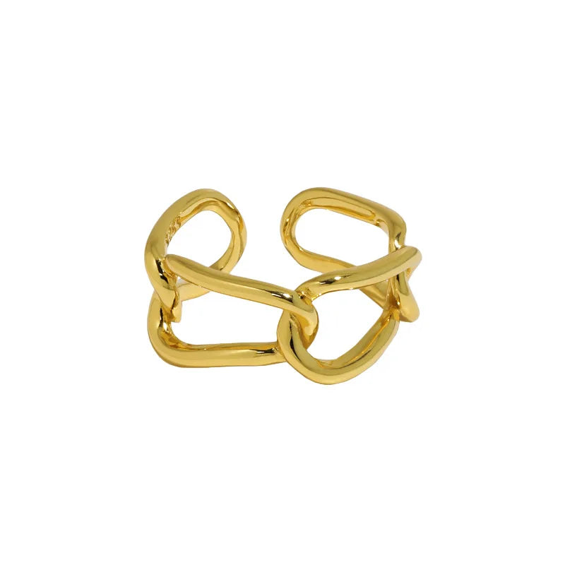 Women's Metallic Sterling Silver Large Link Chain Band Ring Open Adjustable Thick Chunky Fashion Ring