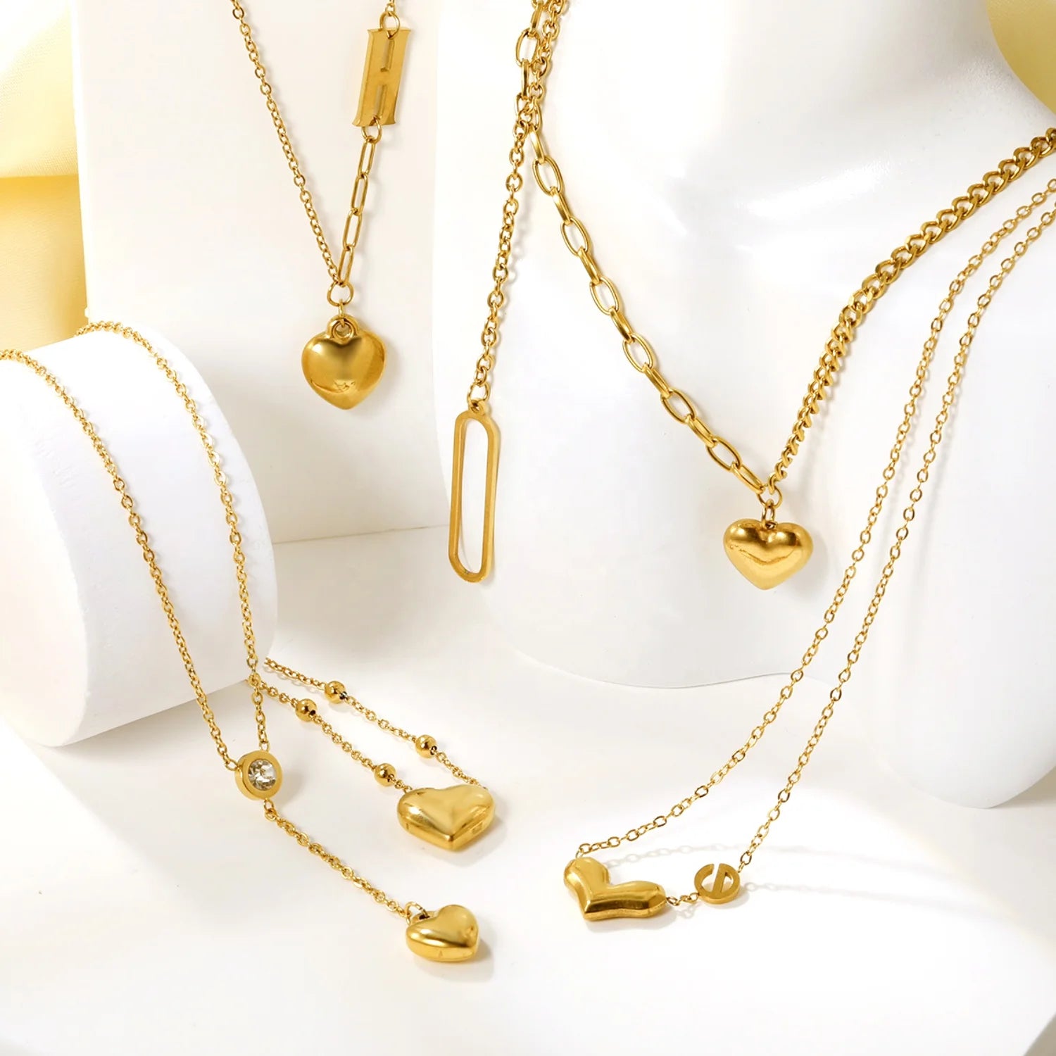 Fashion Jewelry Necklace Custom Jewelry Stainless Steel Gold Plated Chunky Heart Necklace for Women for Party