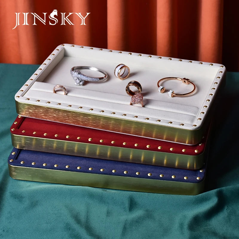 Jinsky Customizable Velvet Jewelry Display Trays Ornament for Earring Necklace Ring Bracelet Customized Logo OEM/ODM Available
