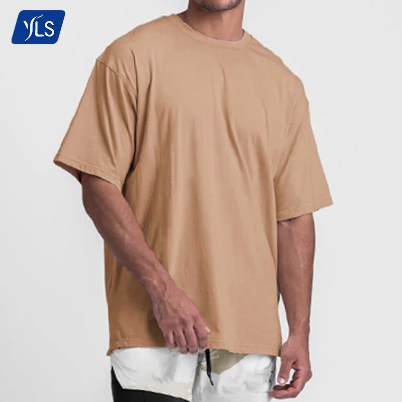 YLS Top Selling Men's Sporty Cotton Plain T-Shirts Custom Round Collar Gym Wear in Bulk Knitted Fitness Clothing