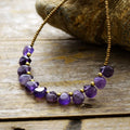 Romantic Bohemian Woman Jewelry-Health Teardrop Amethyst Tiny Seed Beads Statement Bib Chain Necklace for Wedding Gift Wholesale