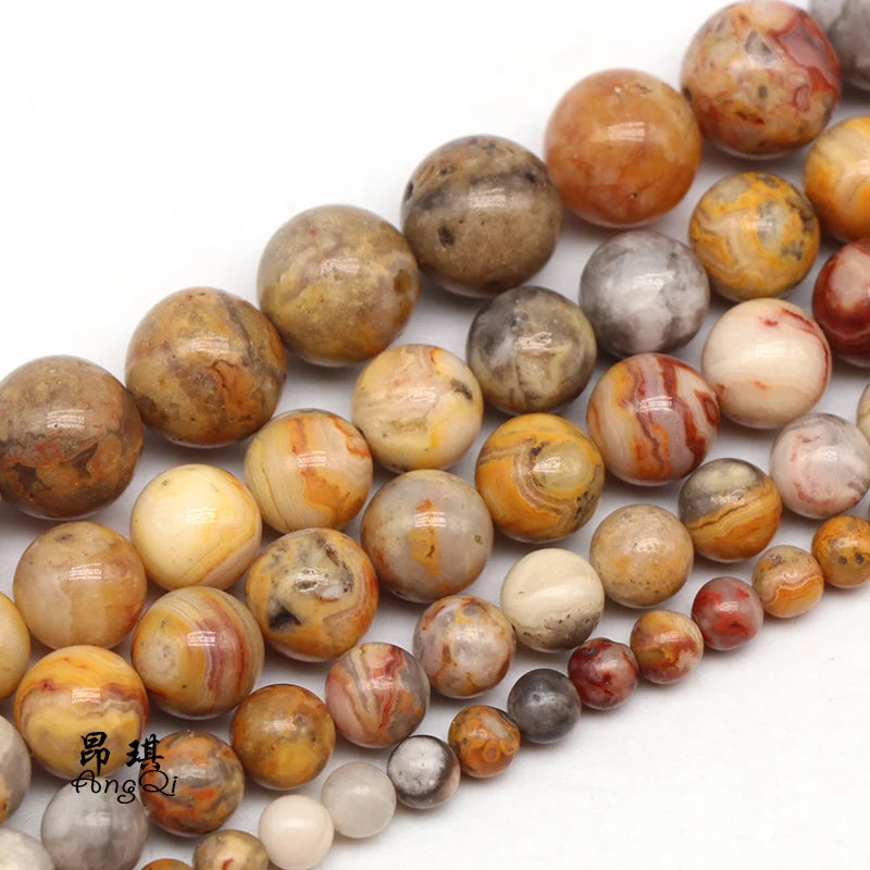 Wholesale Natural Yellow Crazy Lace Agate Stone Beads 4-12mm Round Smooth Loose Natural Crazy Agate Beads for Jewelry Making
