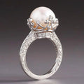 CAOSHI White Big Fresh Water Pearl Crown Rings for Women Silver Plated Wedding Jewelry Freshwater Pearl Cubic Zirconia Ring