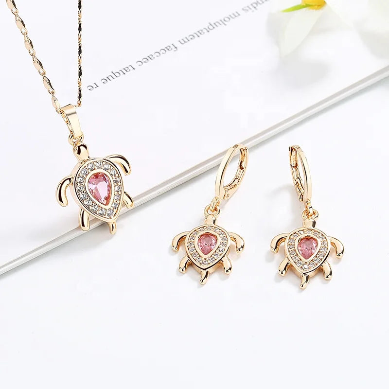 Joyeria Hd Jewelry Earrings Set Wholesale Cute Turtle Colorful Zircon 18K Gold Plated Jewelry Sets Bisuterias