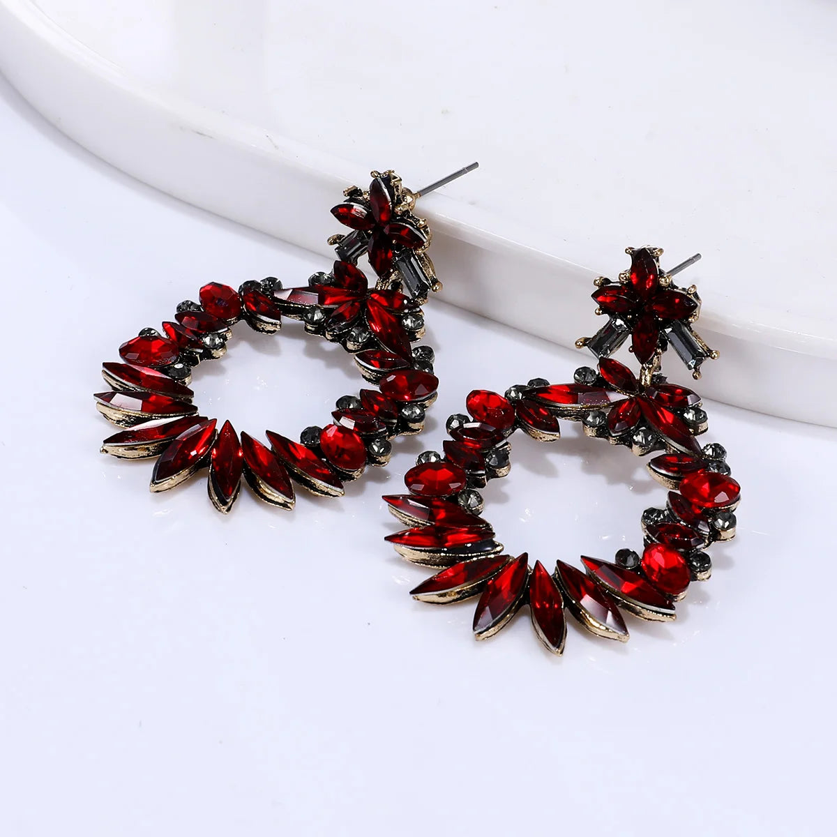 Exaggerated Crystal Gemstone Geometric Large Dangle Earrings Big Circle Crystal Rhinestone Luxury Hoop Earrings for Party