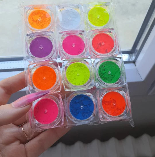 12Jar/Set Neon Nail Powder Eyeshadow Dust Fluorescence Effect Nails Glitter Pigment Chrome DIY Nail Glitter Decoration