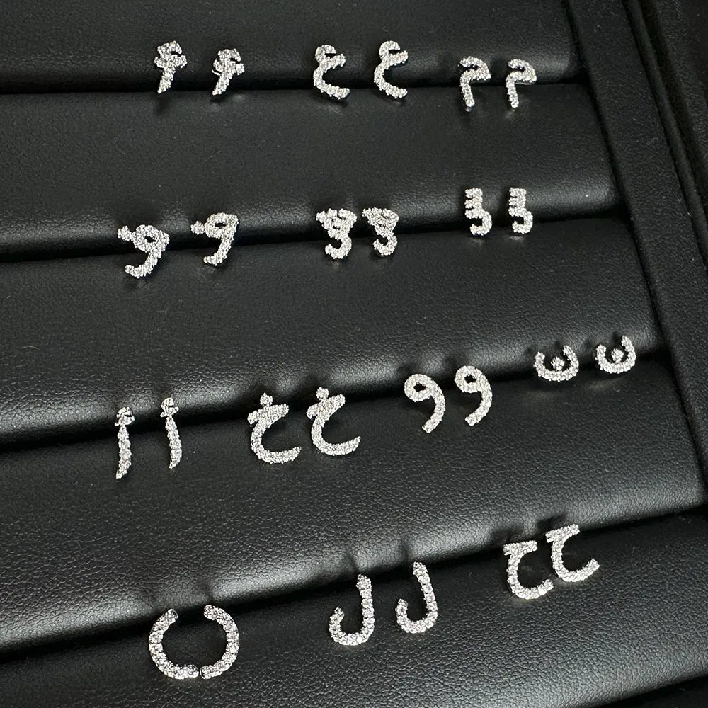 Wholesale Sweet Simple Stackable Earrings Cubic Zircon Stud Earrings Meaningful Arabic Letters Earrings Gifts for Women