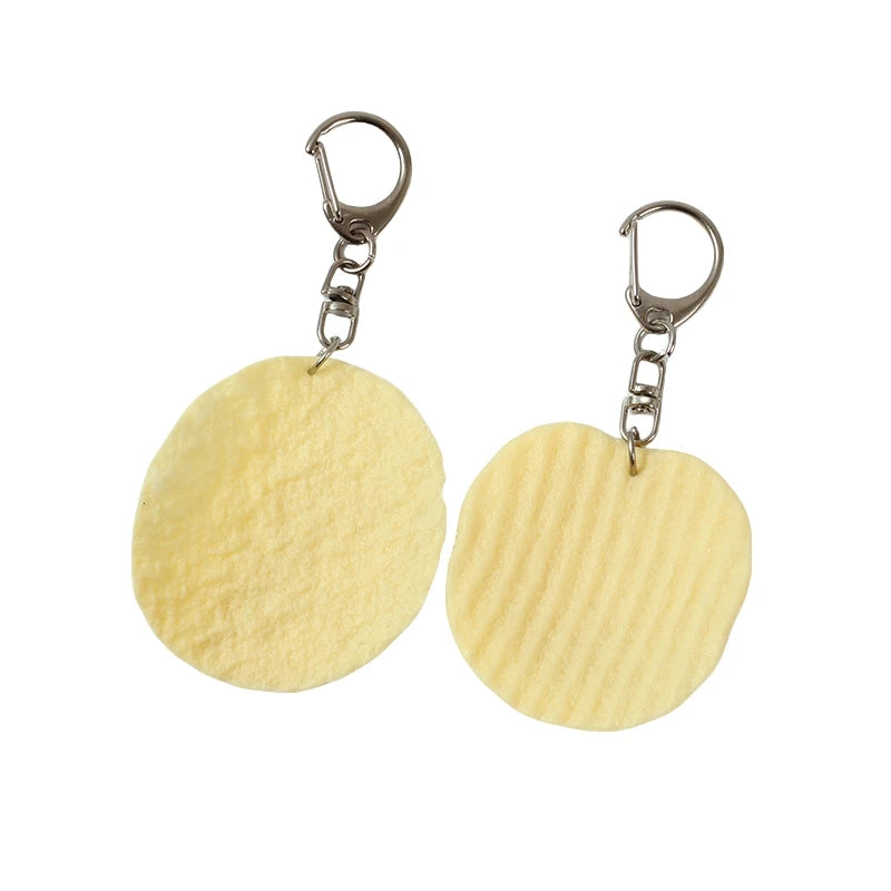 Kawaii Simulation Realistic Potato Chips Fries Key Chain Promotional Imitation 3D PVC Model Food Potato Chip French Fry Keychain