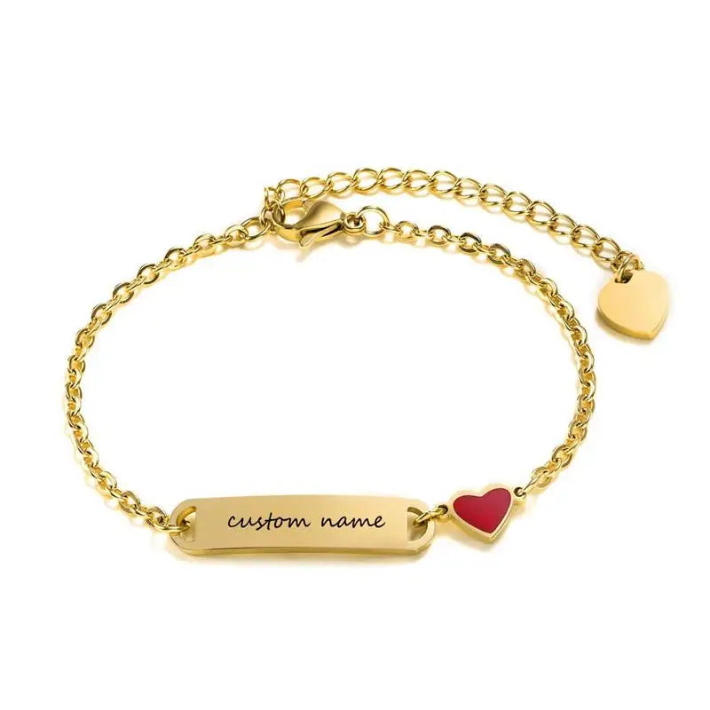 Japanese and Korean Literary Style Stainless Steel Heart-Shaped Bracelet 18K Gold-Plated Diy Engraved Bracelet for Women