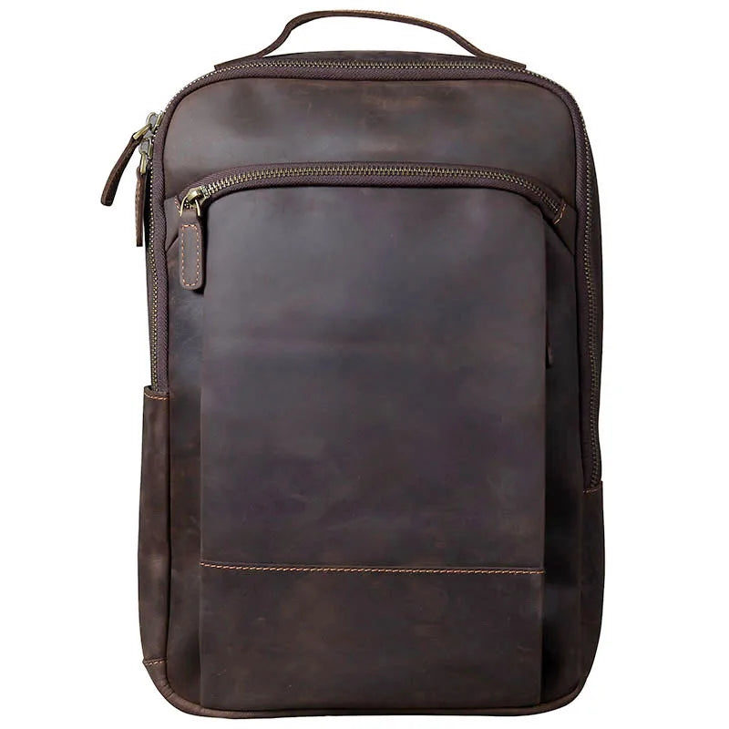 Original Retro Full Grain First Layer Leather Mens Business 15 Inch Laptop Knapsack Backpack