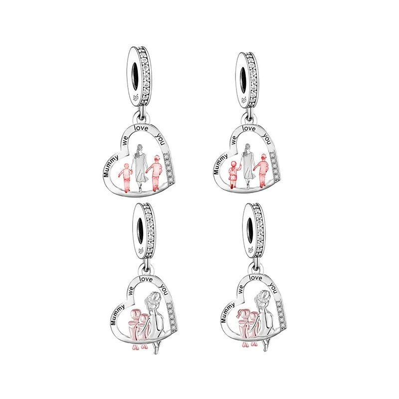 Fit Original Pan Charms Bracelet 925 Sterling Silver Mother Two Son and Girl Bead for Women Jewelry Making