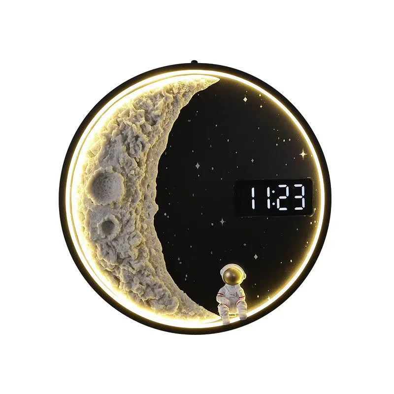 50cm Lunar Creative Decorative Wall Lamp for Living Room Background Wall Modern and Simple with Clock