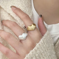 Elegant 925 Sterling Silver Geometric Brushed Heart Shape Open Rings for Women Fashion Jewelry
