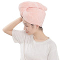 Women's Magic Coral Fleece Microfiber Hair Towel Wrap Super Absorbent Hair Drying Turban with Buttons for Beach or Hotel Use