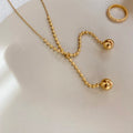 Stainless Steel Double Sphere Ball Long Sweater Chain Necklace Y Shape Beads Necklaces for Women Plain Punk Hip Hop Jewelry 2022