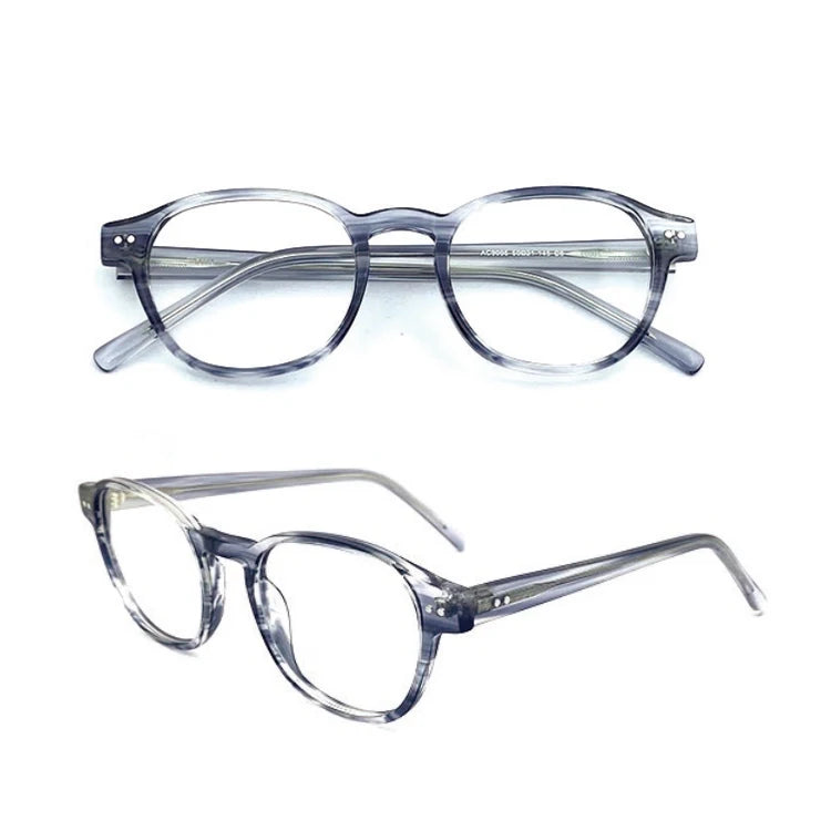 Vintage Italy Acetate Classic Print Round Eyewear Frames Optical Sustainable Lightweight for Unisex Adults