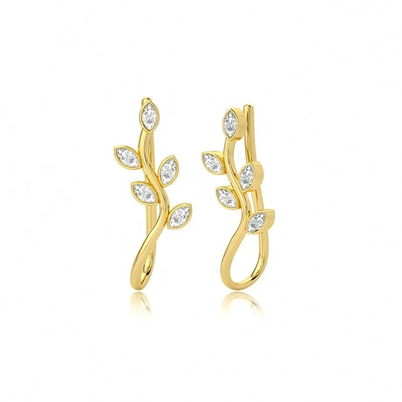 2023 Jewelry Sterling Silver 925 Jewellery Twigs Shape Green and White Zircon Stud Earrings 925 Silver Jewelry