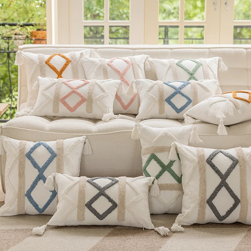 Innermor Luxury Tufted Geometric Boho Style Square Throw Pillow Case Polyester/Cotton Cushion Cover 18x18 Inch 45x45cm Home